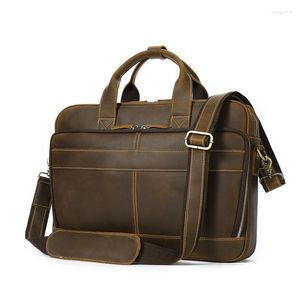 Aktetassen hoogwaardige mannelijke tas Handtas Gekte paardenleer aktetas messenger schouderportfolio laptop case kantoor