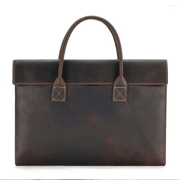 Porte-documents haut de gamme Vintage A4 marron Crazy Horse en cuir véritable exécutif 14 '' 15.6 '' ordinateur portable femmes hommes porte-documents sac à main portefeuille M6632