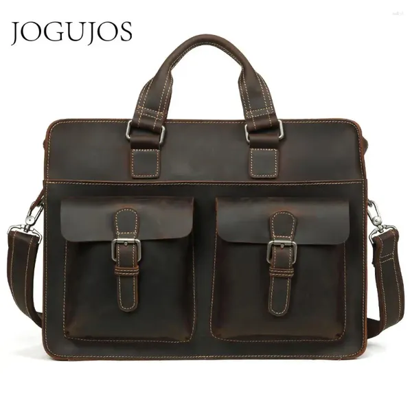 Maletines JOGUJOS Vintage Cuero genuino Maletín para hombres Crazy Horse Male Laptop Crossbody Bag Hombres Viajes de negocios