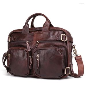 Maletines JOYIR Mochila para hombre Bolsa de equipaje Cuero genuino Maletín para hombre Bolsos de viaje de negocios Bolsos para computadora portátil de oficina para hombre Documento A4