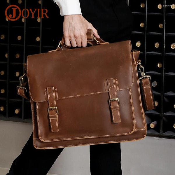 Porte-documents Joyir Crazy Horse Porte-documents en cuir véritable pour hommes Sac à main d'affaires 15,6 