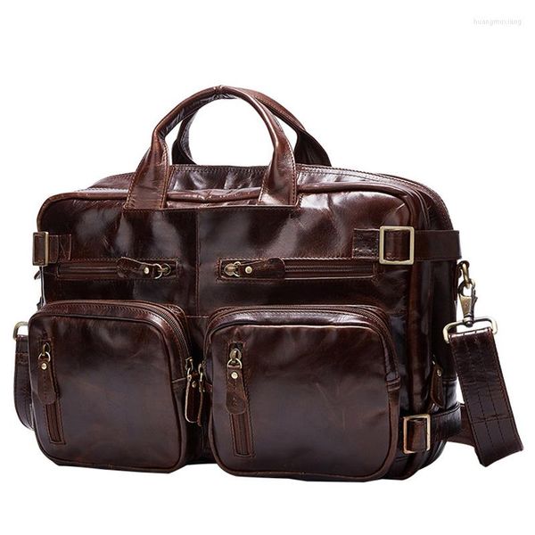 Porte-documents JOYIR Oil Wax Leather Briefcase Men's Business Laptop Bag For Men Messenger Pack Man Work Document Portfolio Sacs Sacs à main
