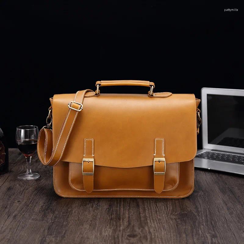 Porte-documents LAOKSI Business Men Sac Double Ceinture Décor Marque OL Mallette en cuir Avocat Doucument Maletines Para Hombres