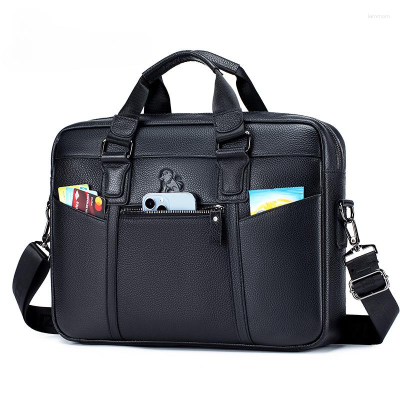 Aktentaschen LAOSHIZI Herrentasche Echtes Leder Herren Aktentasche Für Laptop 14 Messenger Business Portfolio Dokument A4