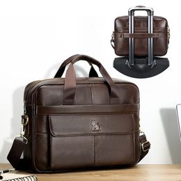 Aktetassen LAOSHIZI Heren lederen tas Office Messenger Aktetas Man Echte 156 "Laptoptassen Mannelijke handtassen Crossbody 14 Computer 230927