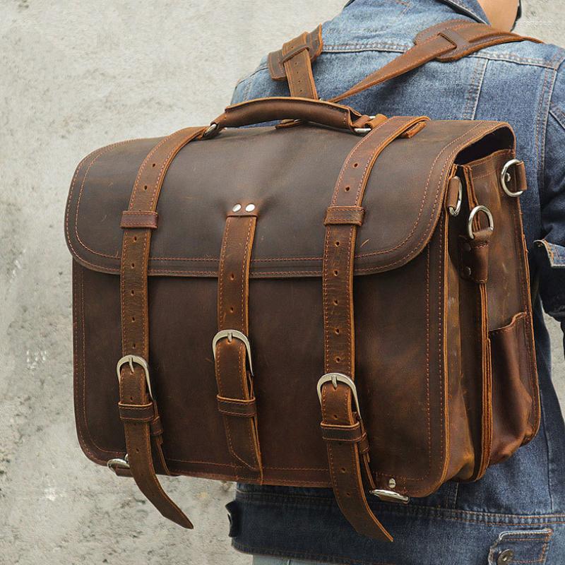 Портфельфаксы Большой комнатный портфель для ноутбука подлинная кожаная двойная сумка с двумя слоями плеч