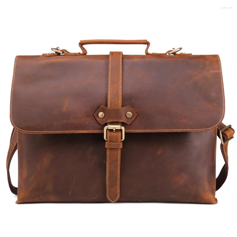 Briefcases Leather Men's Briefcase Business Retro Bag 15.6 Inch Laptop Top