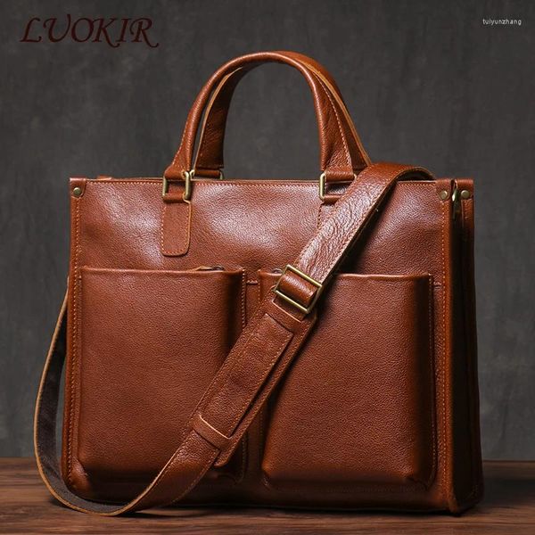 Porte-documents Luokir Deluxe Executive Briefcase Male Lawyer Sac à main Business Bandoulière Véritable Portefeuille en cuir Sac d'ordinateur pour ordinateur portable de 14 pouces