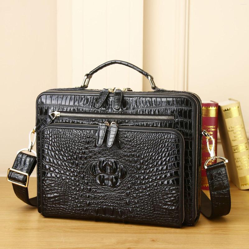 Porte-documents de luxe motif alligator vache en cuir véritable mallette pour hommes d'affaires homme sac à bandoulière hommes messager ordinateur portable