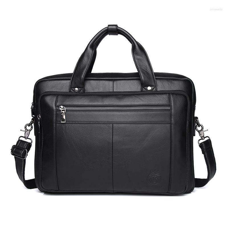 Bortkörningar Luxury Business Men Portcase äkta läder Mäns handväska stor 14/15,6/16 tum Laptop Bag Man Shoulder Messenger Computer Computer