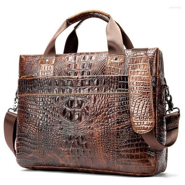 Porte-documents homme porte-documents de luxe en cuir véritable motif Crocodile affaires Gentleman ordinateur portable sacs à main Vintage excellent sac de créateur