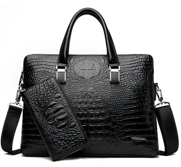 Porte-documents Hommes Marque Crocodile Motif Designer Alligator PU Sac À Main En Cuir Bureau D'affaires Ordinateur Portable Sac Mâle Vintage Fourre-Tout 2022Briefcas