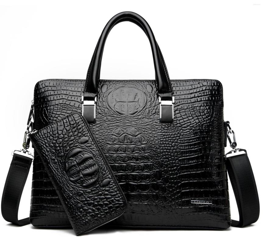 Men's Brand Crocodile Pattern Briefcases Designer Alligator PU Leather Handbag Business office laptop bag male Vintage Tote