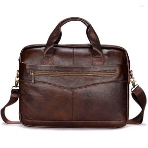 Maletines de cuero genuino para hombre, diseño antiguo, maletín de negocios negro, estuche para documentos para computadora portátil, bolso de mensajero adjunto, cartera de mano