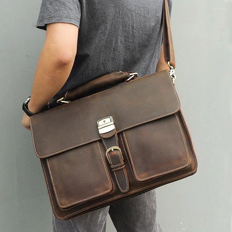 Briefcases Men's Genuine Leather Briefcase 15 Inch Laptop Handbag Real PC Shoulder Bag Cow Business Large Messenger
