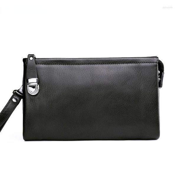 Porte-documents pour hommes, sac à main en cuir de vache souple, pochette en cuir véritable, loisirs coréens, grande capacité, marée