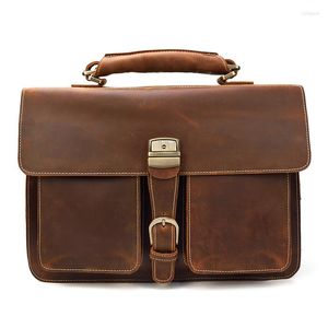 Maletines Bolso de cuero para hombres para hombres Abogado genuino / Bolsos de trabajo diario de oficina Retro Laptop Hombro