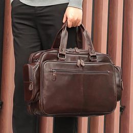 Aktetjes Men Business aktetas Soft Echte Leather Man 15 "Laptop Handtas Multifunctionele Cowhide Double Layer Messenger Bag voor mannelijk