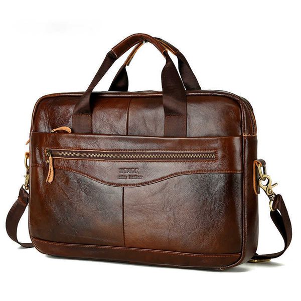 Maletines para hombre, bolsos de cuero genuino, bolsos casuales de cuero para ordenador portátil, bolsos bandolera de viaje de negocios para hombre, bolso de hombro tipo bandolera para hombre 011323H