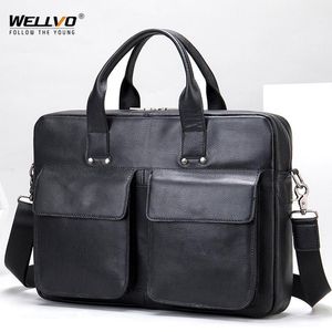 Maletines de lujo para hombre, maletín de cuero genuino para hombre, bolsos para ordenador portátil de 15,6 pulgadas, bolsos de negocios, bolso para documentos, bolso Vintage negro XA746ZC1