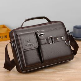 Porte-documents hommes PU cuir épaule mode affaires sacs à bandoulière sacs à main noir ordinateur portable avec sangle 230220