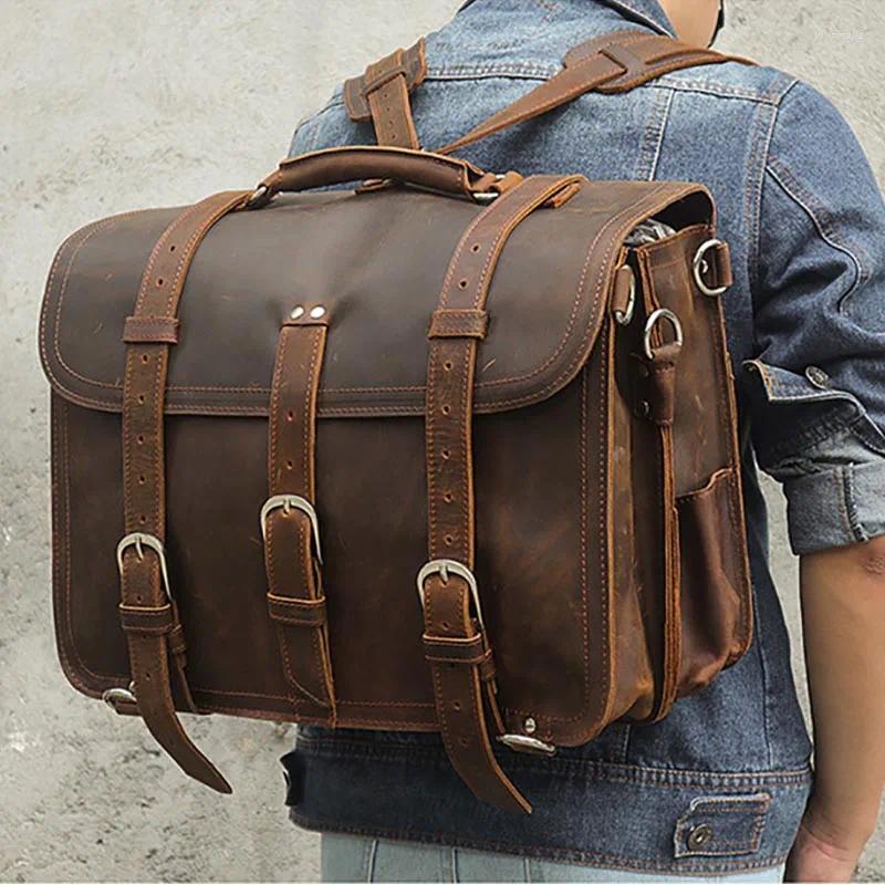 Мужские портфели из толстой натуральной кожи, 16-дюймовый ноутбук, большой вместительный рюкзак Crazy Horse, многофункциональная сумка на плечо