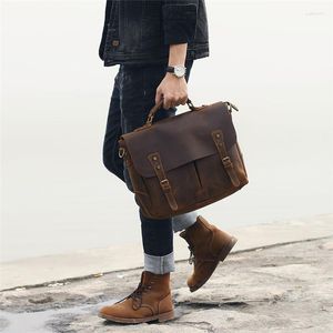 Aktetassen natuurlijke echt lederen heren aktetas vintage handgemaakte handtas mode werk laptop schouder messenger