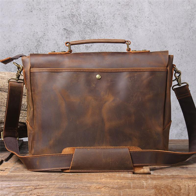 Briefcases Natural Genuine Leather Men's Briefcase Retro Handbag Fashion Work Laptop Shoulder Messenger Bags