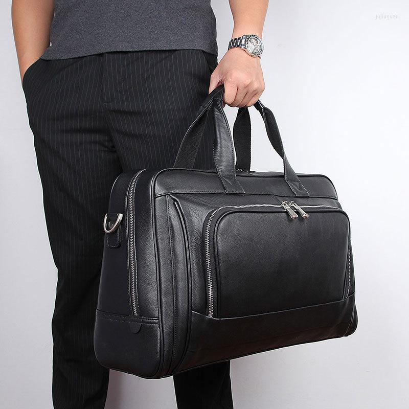 Evrak çantaları nesitu büyük siyah nappa orijinal deri 15.6 '' 17 '' dizüstü bilgisayar ofis erkek çantası iş seyahati messenger çantası