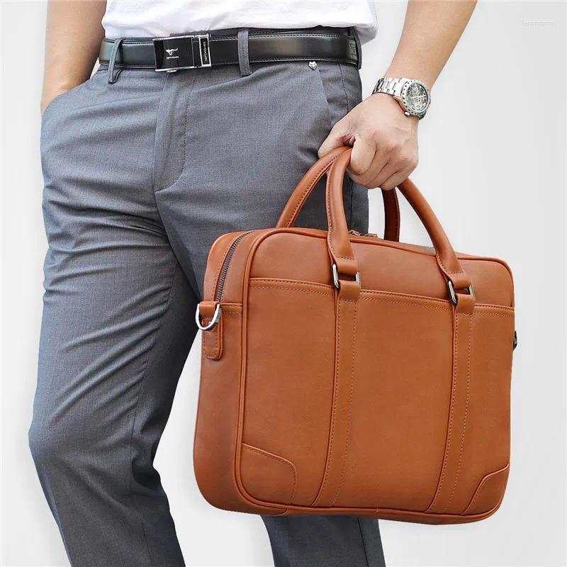 Mintería Nesitu Black Brown Genuine Leather Office Men maletas Bolsas Messenger Messenger Bolsa de viaje de negocios real 14 ''