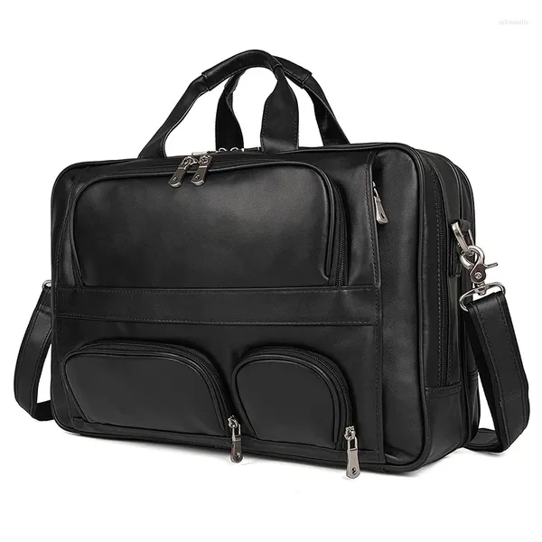 Porte-documents Nesitu Highend A4 Big Coffee Black Top Grain Véritable Cuir 15.6 '' 17 '' Ordinateur portable Executive Men Briefcase Messenger Bag Portfolio