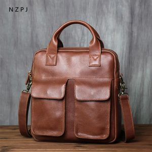 Aktetassen NZPJ Retro lederen herenhandtas Toplaag Koeienhuid Verticale enkele schouder Messenger Bag Postbode Aktetas Computer 231208