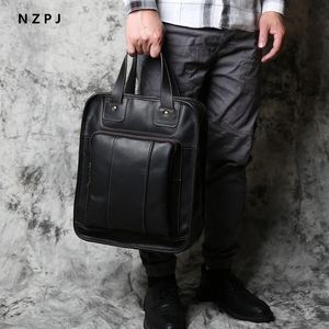 Aktetassen NZPJ Retro lederen herenhandtas Toplaag Koeienhuid Casual verticale computertas Grote capaciteit Aktetas Schoudertas Messenger Bag 231026