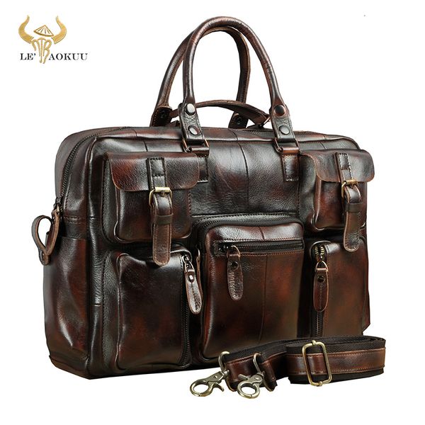 Maletines Cuero original Hombres Bolso de moda Maletín de negocios Documento comercial Estuche para computadora portátil Diseño Male Attache Portfolio Bag 3061 bu 230724