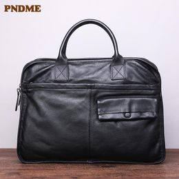 Porte-documents PNDME haute qualité en cuir véritable naturel hommes femmes décontracté sacs à main pour ordinateur portable mode véritable sac de messager en peau de vache