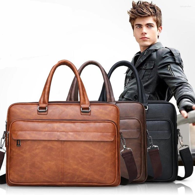 Briefcases PU Leather Shoulder Bag Large Capacity Portable Casual And Waterproof Crossbody Document For Men