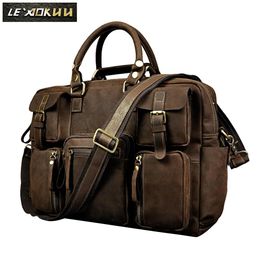 Mis de valeur rétro Crazy Horse Leather Men Fashion Handsbag Business Motsport commercial Document Document Malence Portfolio Attachement Male