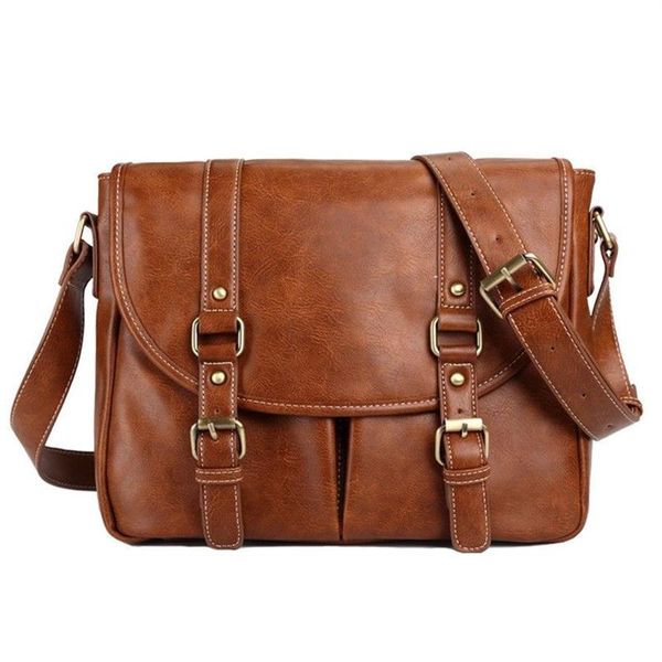 Maletines Retro Hombres Tote Sólido Cuero de imitación Maletín Bolso de hombro Messenger CrossBody Bolsas de negocios For195j