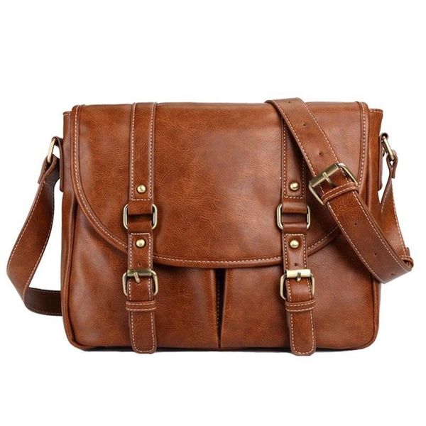 Aktentaschen Retro Männer Tote Solide Kunstleder Aktentasche Umhängetasche Messenger CrossBody Business Taschen For253O