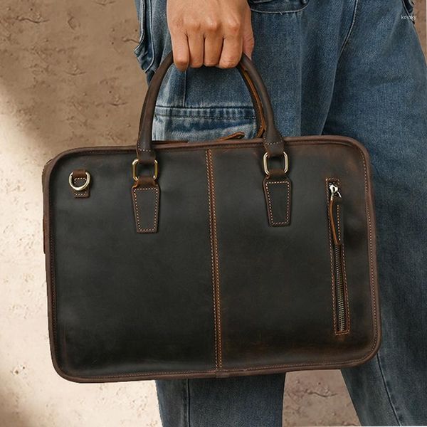 Maletines Retro de calidad superior para hombre, maletín para ordenador portátil, bolso de negocios ultrafino, bolsos de diseño originales hechos a mano para hombre, bolso de mano de estilo de lujo para hombre