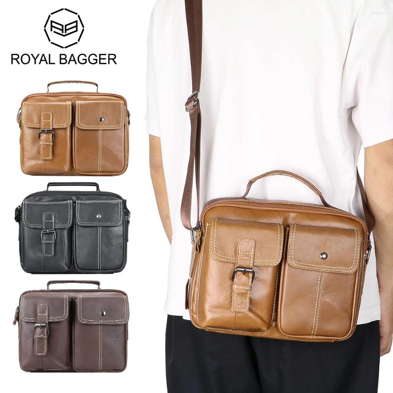 Bortkroppar Royal Bagger äkta läder Mäns Solid Color Business Messenger -väskor Vintage Shoulder Crossbody Bag 1679