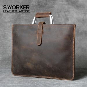 S.WORKER sac à main en cuir véritable pour hommes porte-documents Simple sac à bandoulière en cuir de vachette sac de messager Crazy Horse cuir femmes 231204