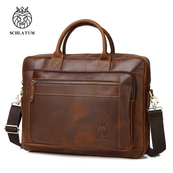 Maletines SCHLATUM Cuero genuino Duro para hombres Vintage Crazy Horse Laptop Maletín Bolsas de lujo 156 pulgadas Bolsos 230830