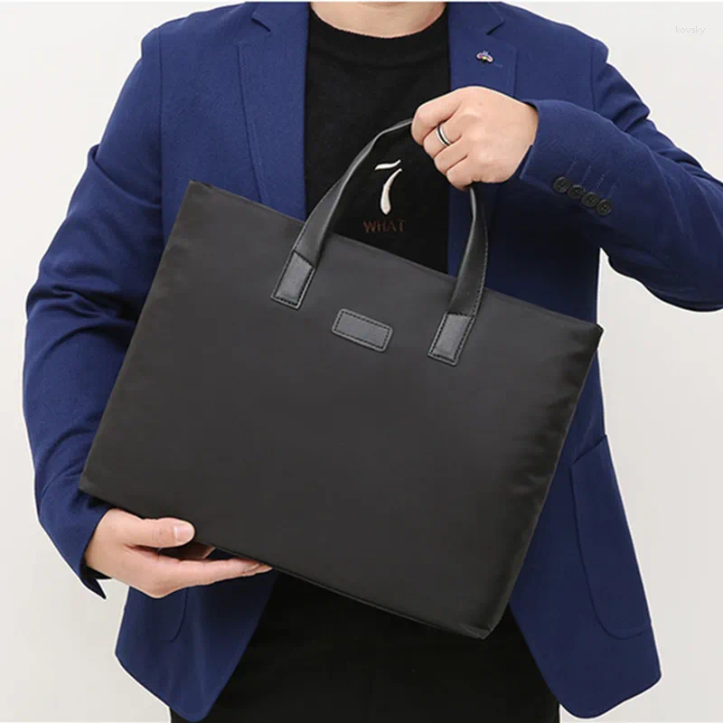 Evrak çantaları basit taşınabilir belge çantası tuval A4 ofis fermuar büyük kapasiteli erkekler çanta çok katmanlı bilgi evrak çantası