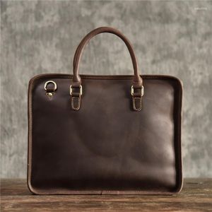 Aktetassen Eenvoudige Vintage Echt Leer Heren Dames Aktetas Werk Handtas Zakelijke Laptop Schouder Messenger Bag