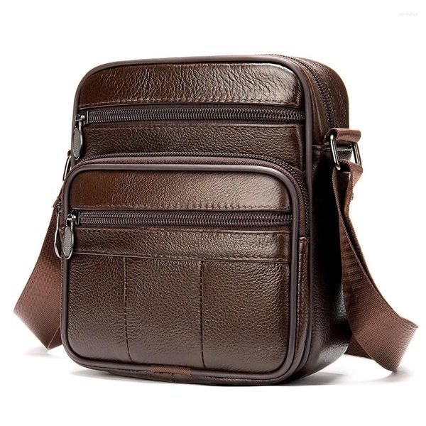 Maletines pequeños para hombre, bolso de cuero genuino, bolso de hombro a la moda para hombre, bolso cruzado de piel de vaca de calidad, bolso de mano para hombre