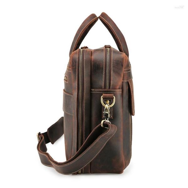 Mots de porte roulent 2023 Luxury Vérineuse Crazy Horse en cuir Misportation Mend Men's Business Handbag 17 pouces Sac à bagages pour ordinateur portable Brown Dark Brown