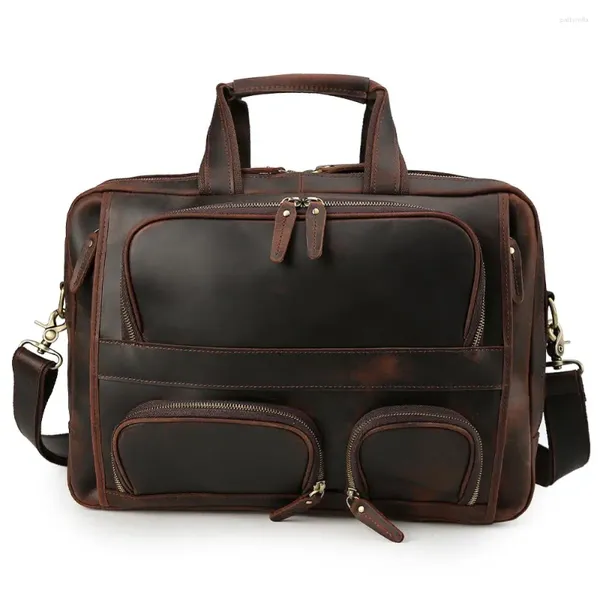 Maletines Tiding Maletín de cuero para hombres de gran capacidad Bolsa para computadora portátil de 17 pulgadas Crazy Horse Man Bag1435