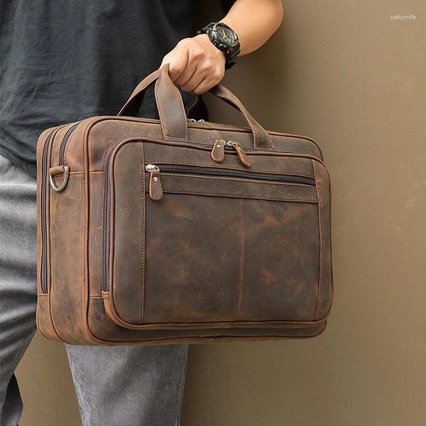 Meridores Top Qaulity Brand Mintecase Bolse para hombres Masculino Business Vintage Designer Handbag Laptop Crazy Horse Leather