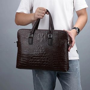 Maletines TopFight Maletín de cocodrilo de cuero genuino Mensajero Computadora portátil Bolso Bolso Bolsas de viaje para hombres Documento